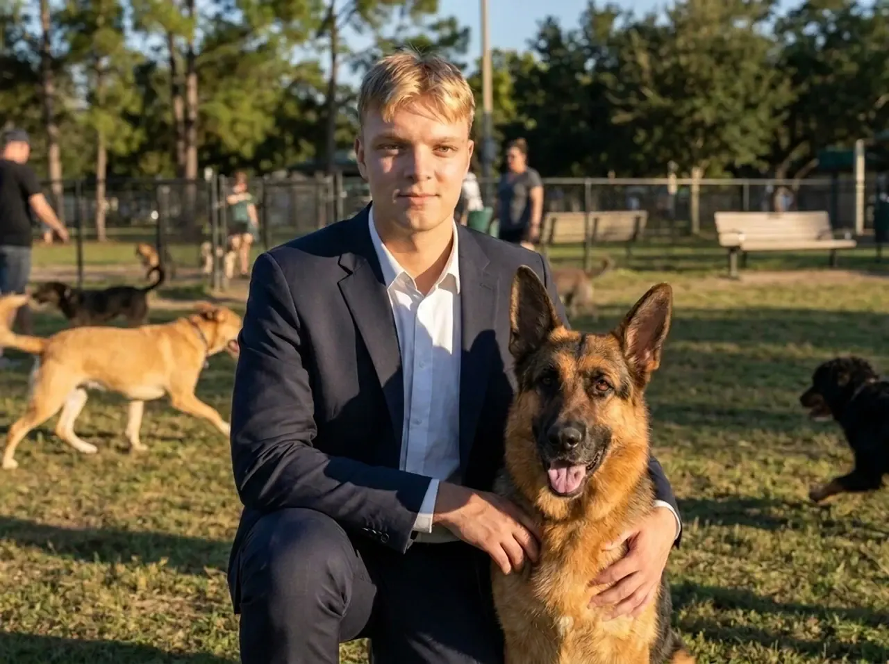 Sander, founder of Canine Promotions, with a German Shepherd